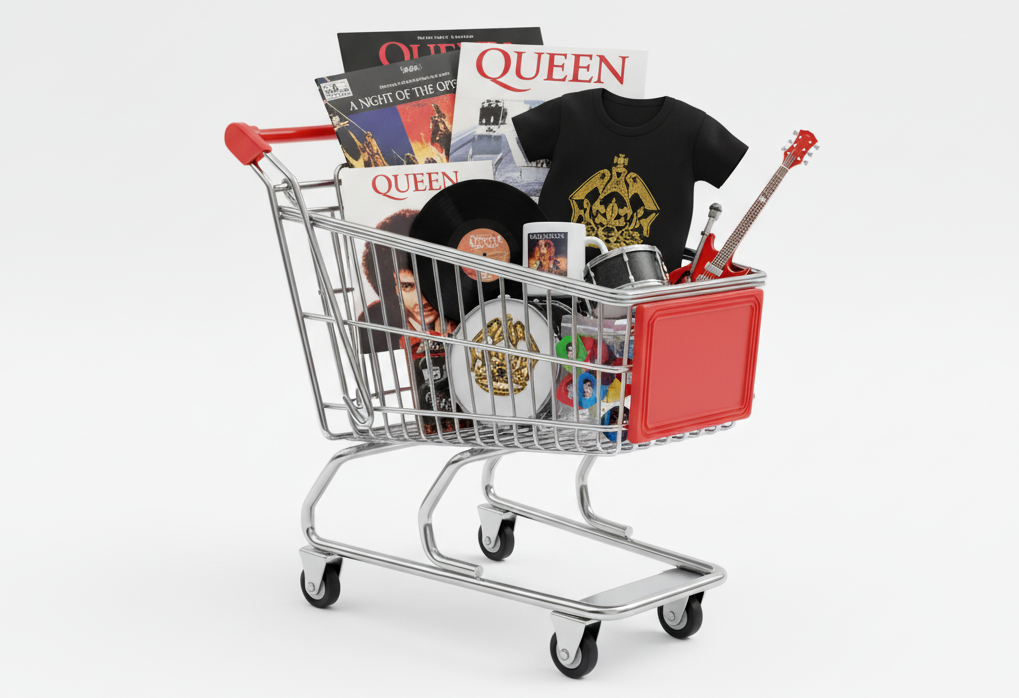 Winkelwagentje met Queen producten