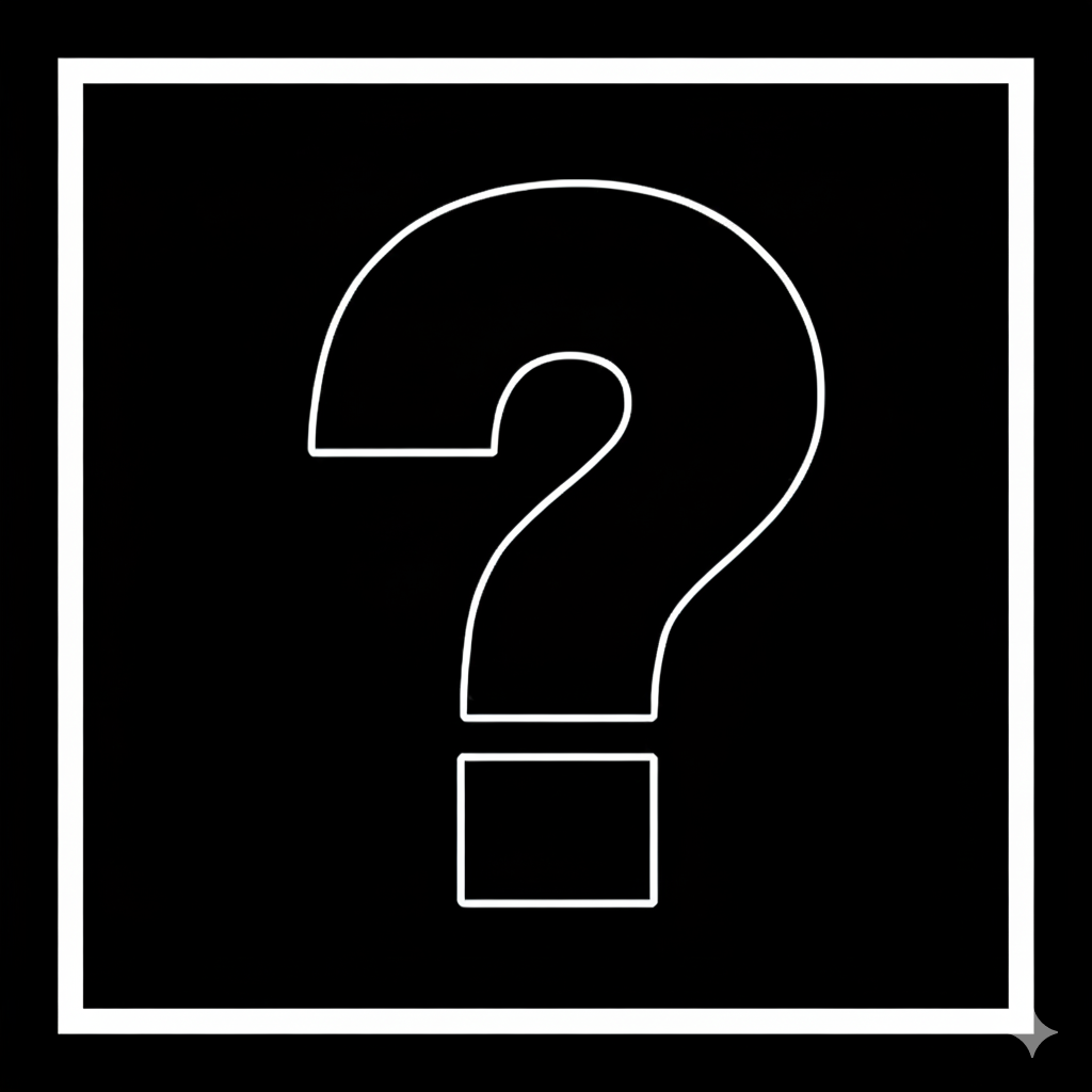 Wit omlijnd vraagteken op een zwarte achtergrond